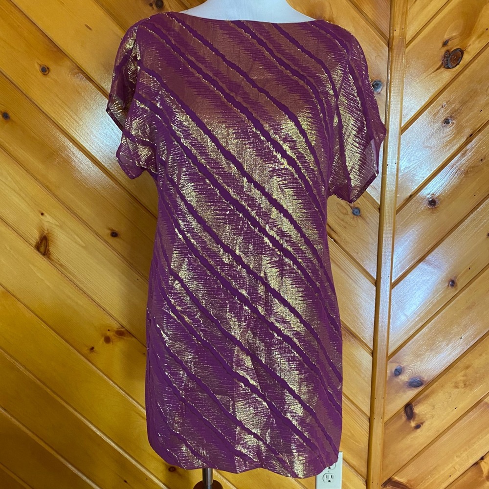 Trina Turk Ewing Silk Dress Size 4 Purple Gold Metallic Party Cocktail USA Made